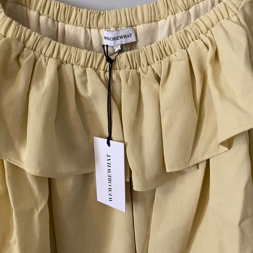 Revolve WeWoreWhat Women Yellow Tiered Ruffle Puff Sleeve Square Neck Dress Sz S - Picture 4 of 8